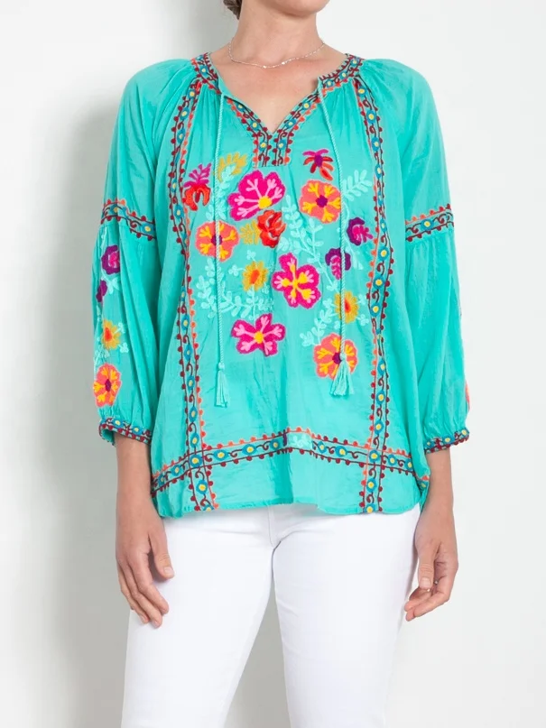 Stunning Eye Catching Look Beautiful Contrast Spring Floral Vibrant Colo Aari Embroidered Fresh Designer Look Women Blouse Top