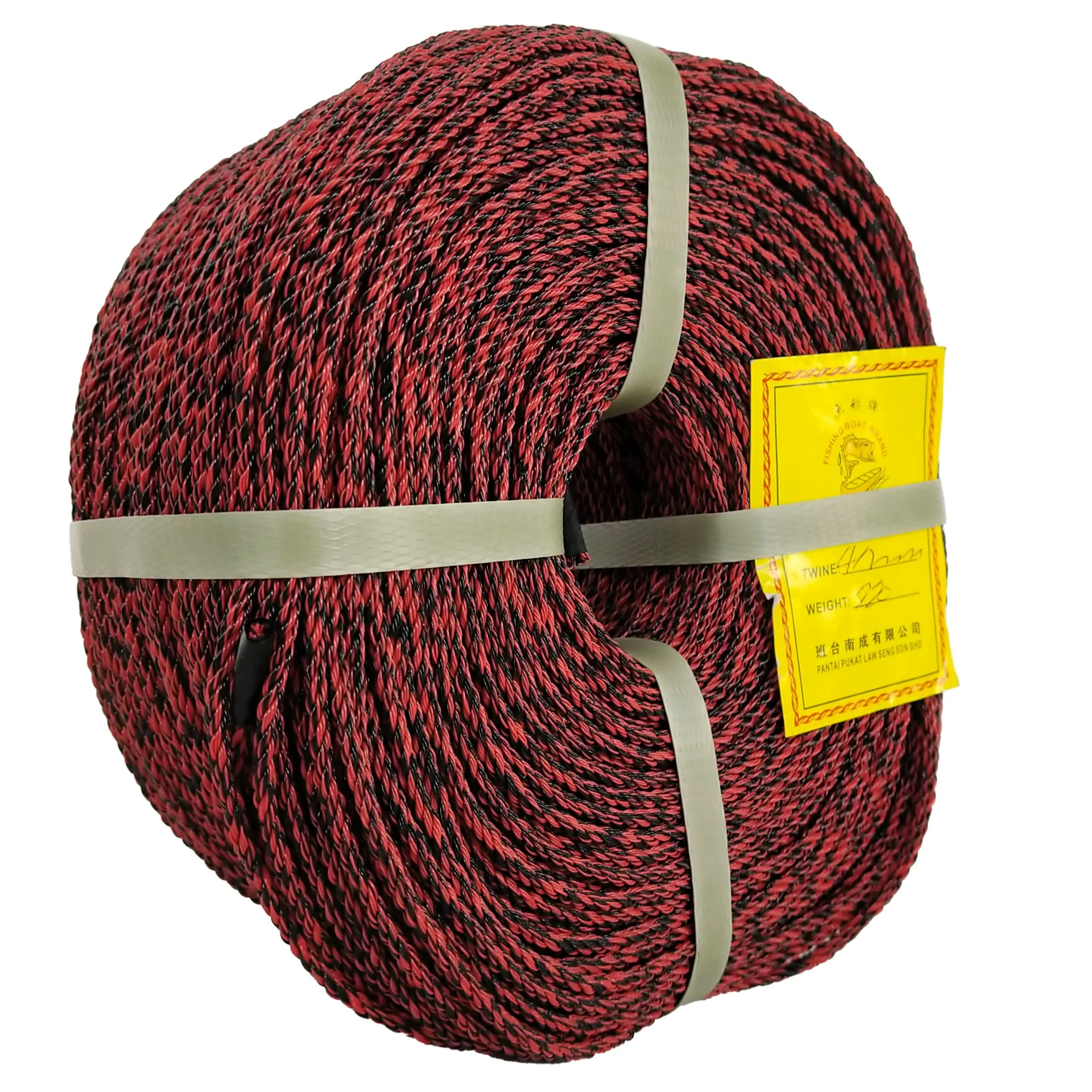 Wholesale Fishing Ropes Fishing Boat Brand 4.0MM*4S*220Meter*1.6Kgs Grey Green + Red Polyethylene Rope 50 Coils/Bales Packaging