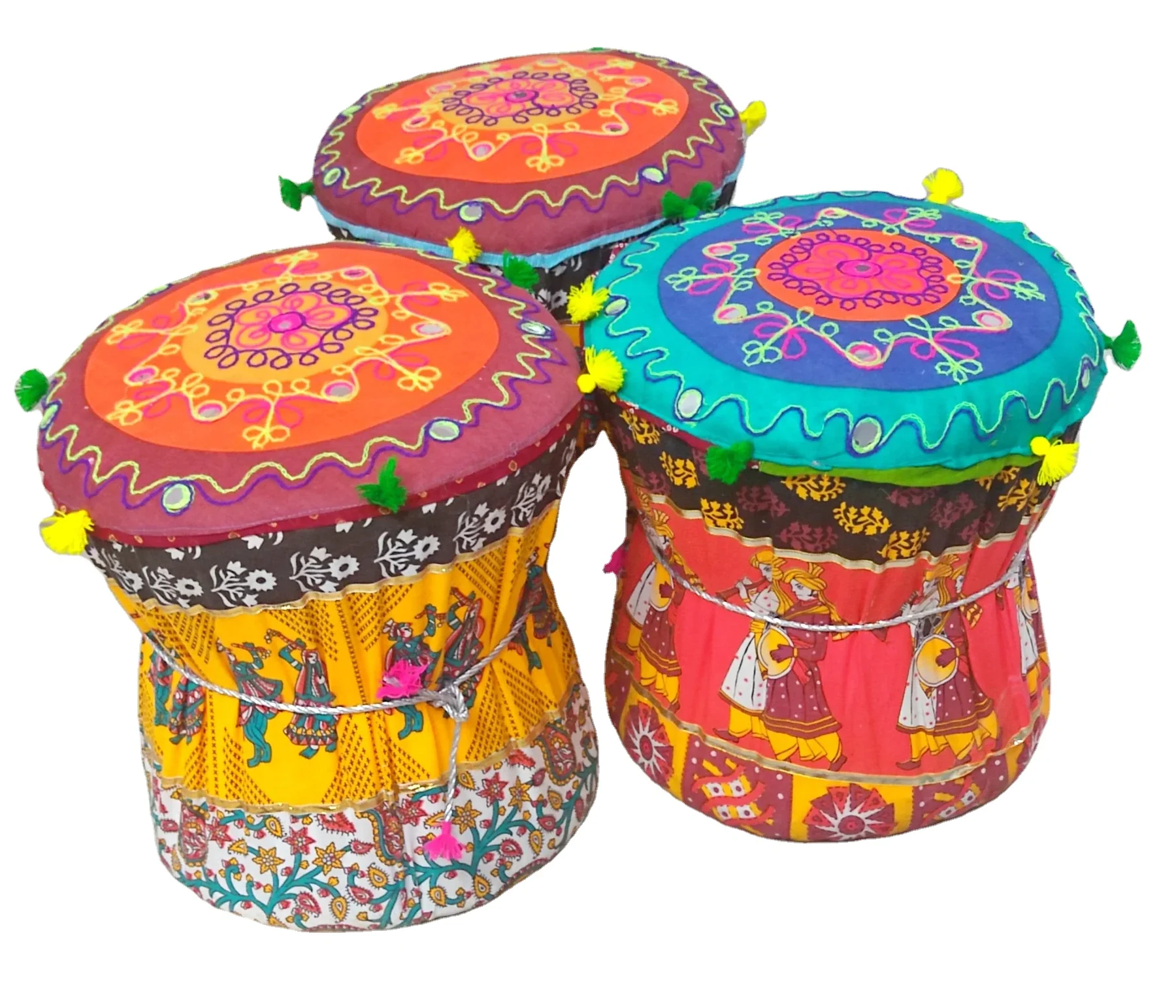 WHOLESALE ETHNIC RAJASTHANI MUDDA STOOLS AT RS 700 EACH EVENT DECORATION PERFECT FOR ETHNIC INDIAN EVENTS & BACKDROP