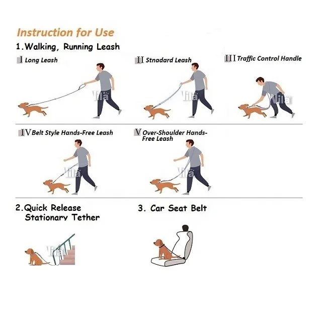 Heavy Duty 3 in 1 Multifunction Strong Bungee Shock Absorbing Dog Car Seat Belt Webbing Collar 2 Handle Training Leash