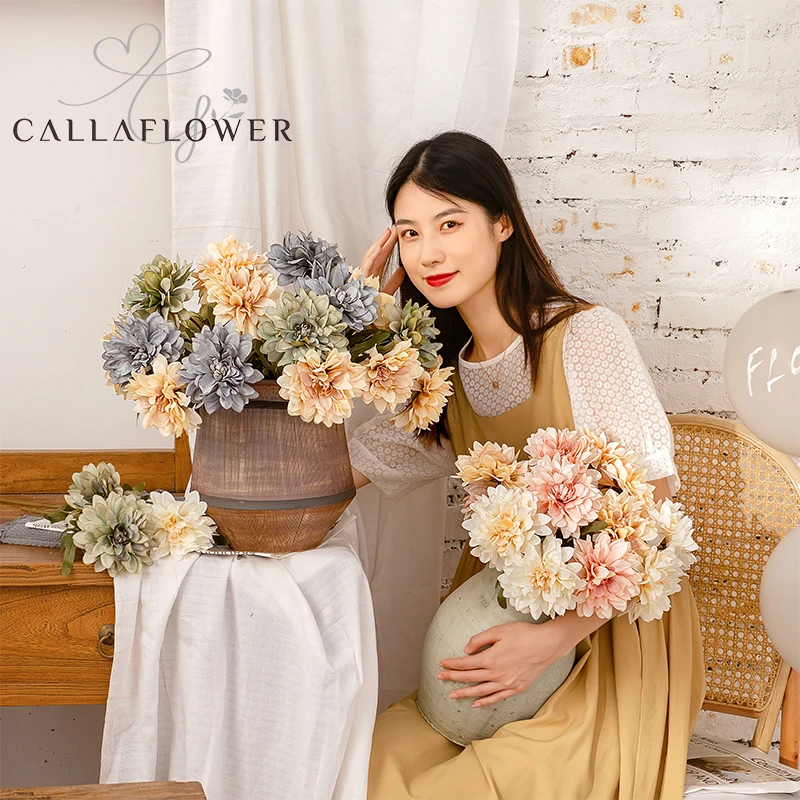 MW66789 Прямая продажа с завода искусственный цветок искусственный шелк Далия для цветочной стены фон