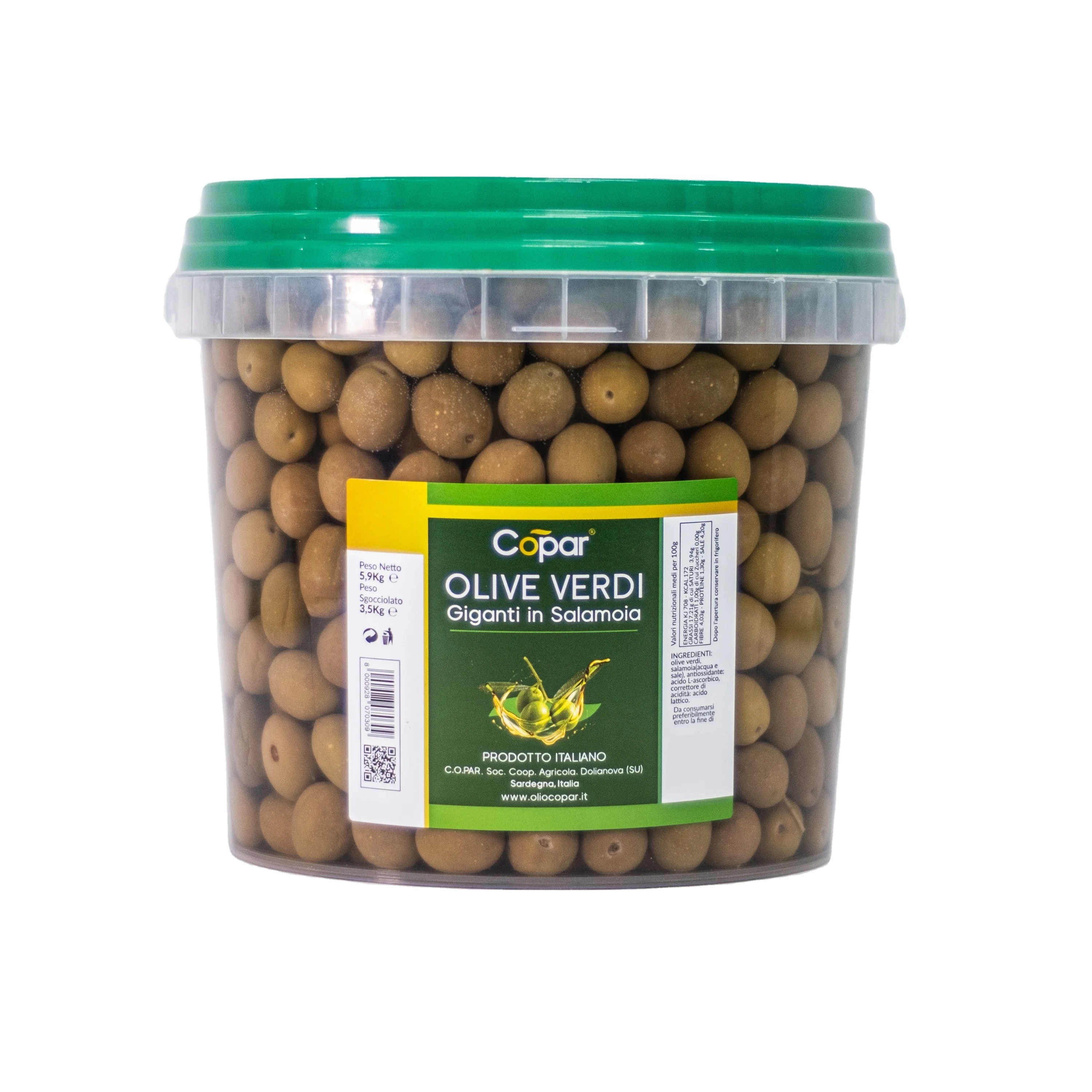 Premium quality Italian GIANT natural green olives in brine 3,5 kg plastic jar for horeca for export