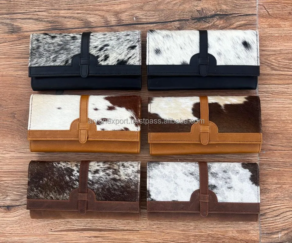 New Real Handmade Genuine Cowhide Leather Wallets For Women Slim Wallet Trifold High Quality Leather Western Clutch Purse Wallet