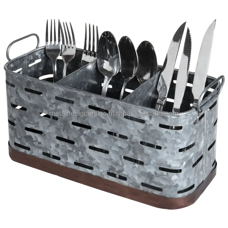 Galvanized six compartment kitchen utensil caddy metal holder with folding handle handles kitchen tools caddy and basket