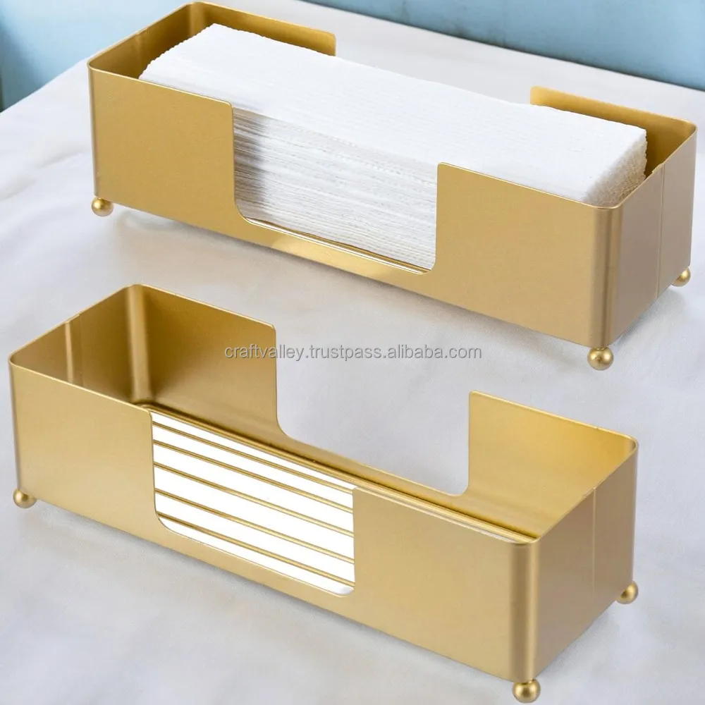 Brass Metal Tabletop Folded Paper Hand Towel Holder Commercial Counter Top Tissue Paper Dispenser Tray for Office Decoration