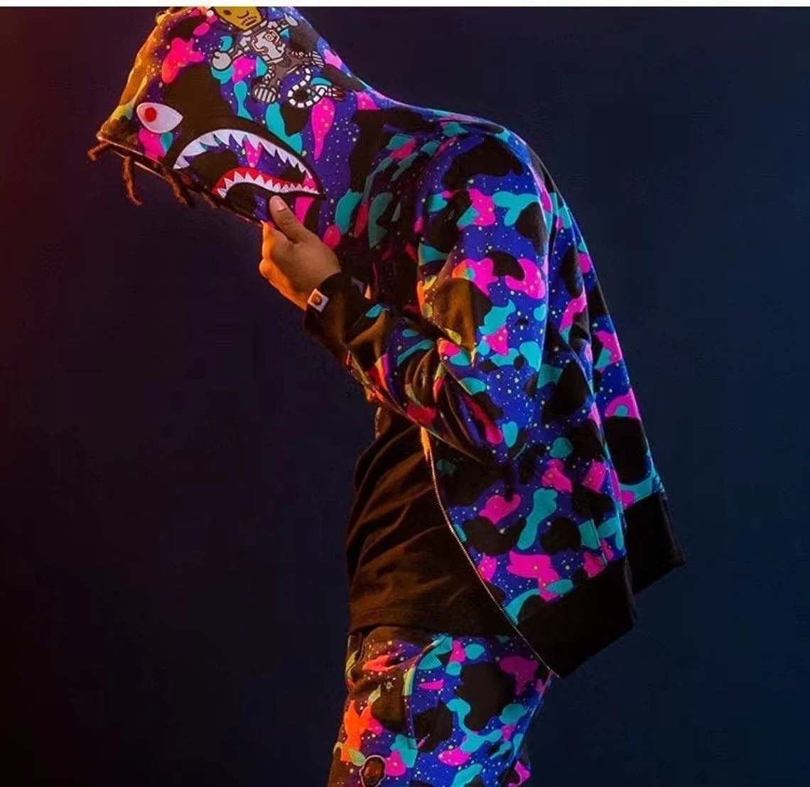 Wholesale High Quality Heavy Fleece Shark Hoodie Unisex Full Zip Up Bape Hoodies For Men Custom Logo Sweatshirt