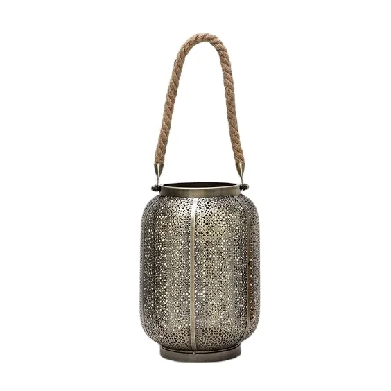 Antique Metal Vintage  Moroccan Lantern Oval Shape Khaki Finish Home Decor Hanging Candle Lantern