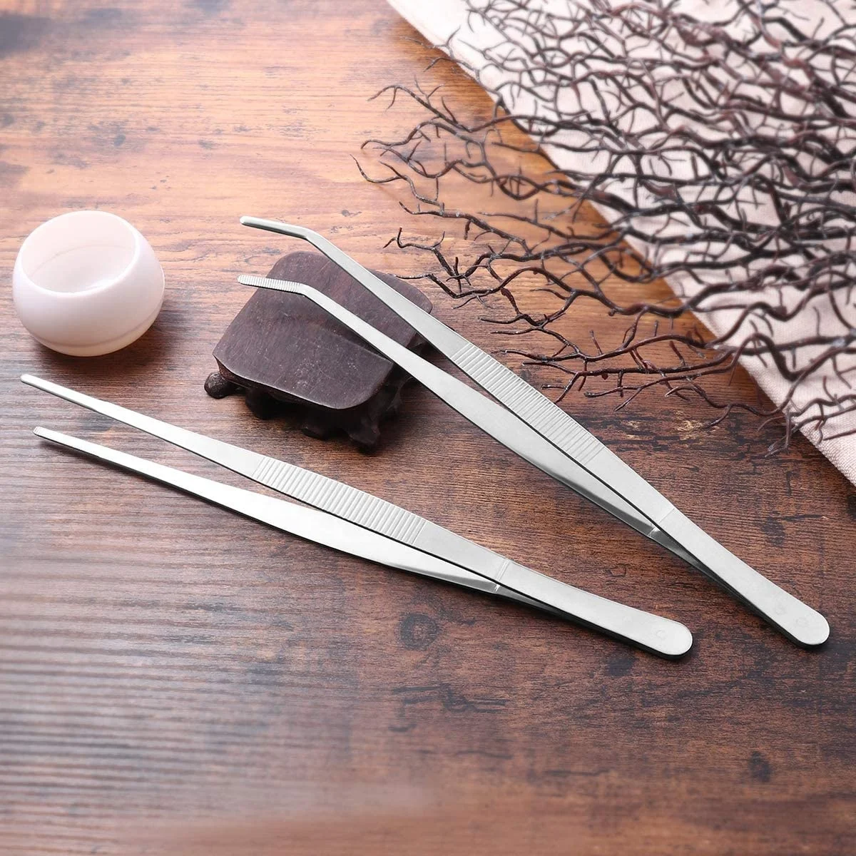 VORCOOL Stainless Steel Straight and Curved Nippers Tweezers Feeding Tongs for Reptile Snakes Lizards Spider 2 Pcs Set