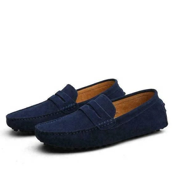 MEN BLUE SUEDE LEATHER CASUAL WEAR LOAFER NEW DESIGN  SHOES ALL SIZES