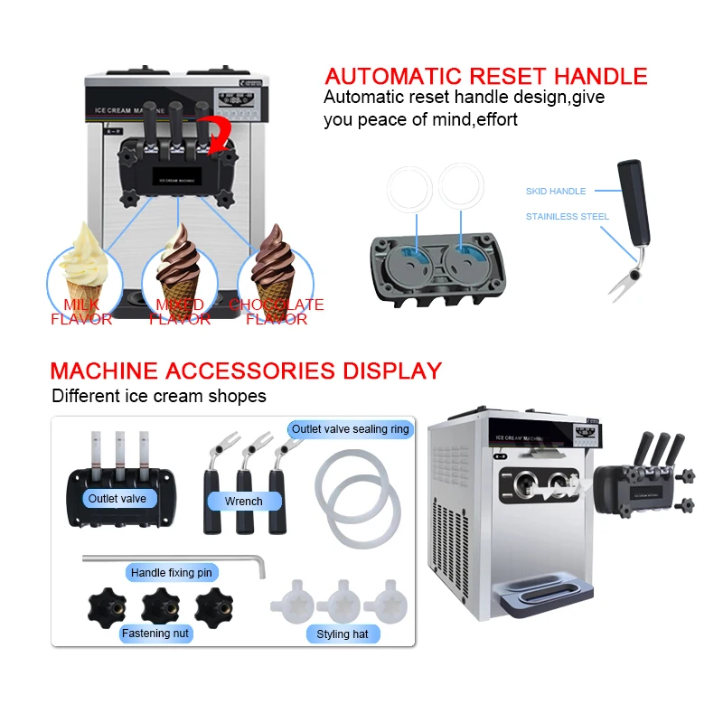 High Productivity Three Flavors Stainless Steel Commercial Table Top Soft Ice Cream Machine for Business