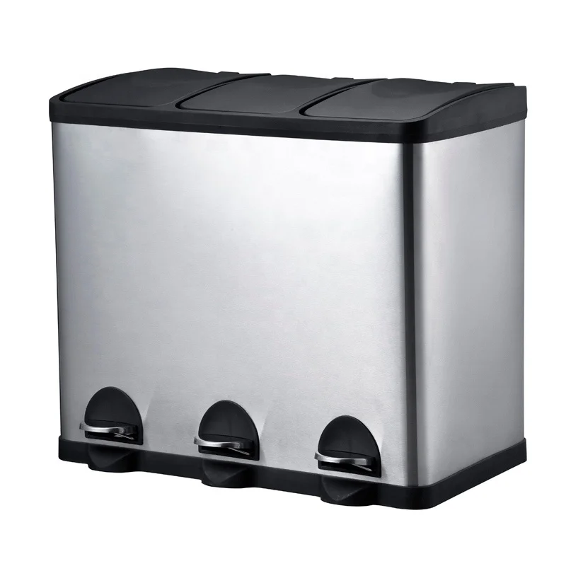 Прочный кухонный бытовой контейнер для переработки 3 отделения 60 л отходов из нержавеющей стали с