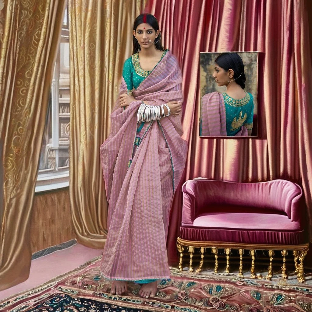 Soft Organza With Stripe Zari Weaving & Soft Silk saree with Designer Blouse