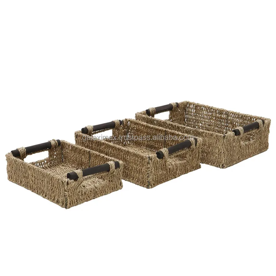 Handmade Rectangular seagrass basket with cheap price Woven Natural Container Storage for Home Storage Collection Basket