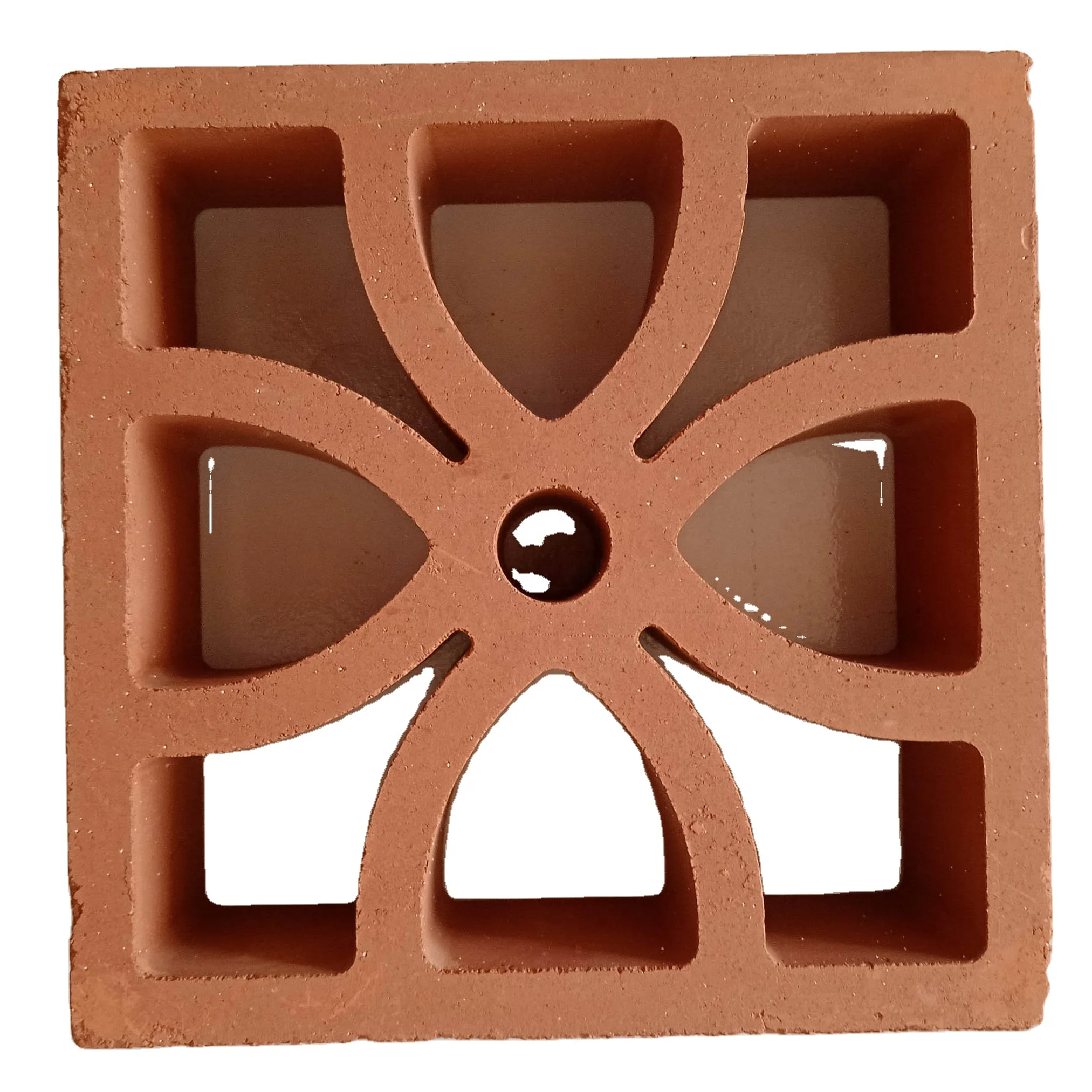 Natural designer red terracotta screen block made from 100% natural clay used for interior and outdoor