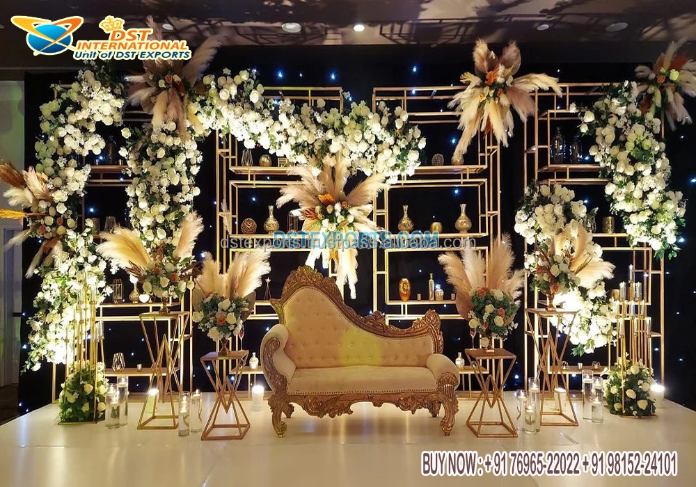 Western Wedding Golden Metal Arches Panels Special Wedding Stage Metal Gate Back Frame Stunning Wedding Floral Metal Gate