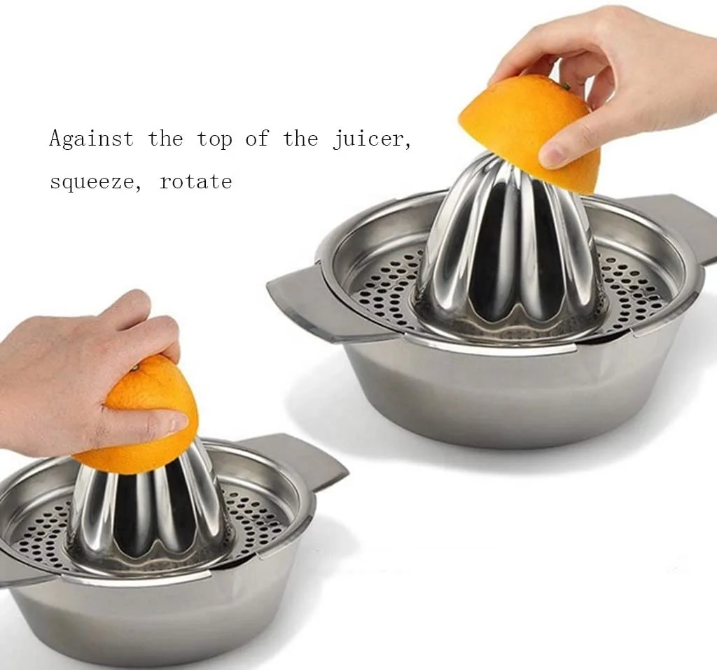 Stainless Steel Manual Juicer Lemon Oranges Fruit Squeezer Tool with Bowl Container for Home Made Juice in Kitchen