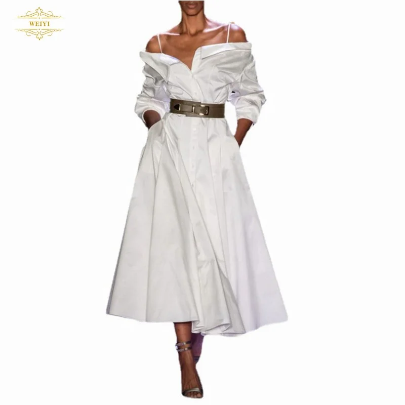 
2021 New Style Dress Women Casual Shirt Collar Dress Sexy Summer Solid Dresses For Lady 
