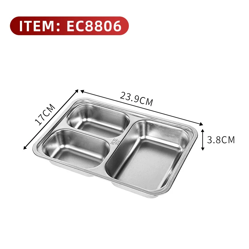 Hot selling in India custom design silver kitchen food dinner kids 3 compartment divided rectangular stainless plate suppliers