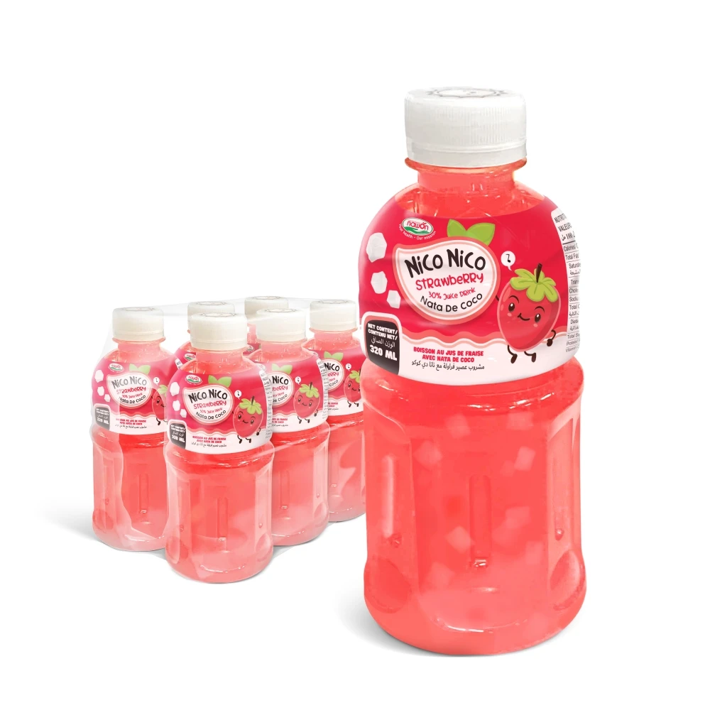 Fruit Juice Drinks Strawberry Juice with Nata De Coco 320ML Pet Bottle Vietnam Coconut Jelly Juice Premium Quality Brand
