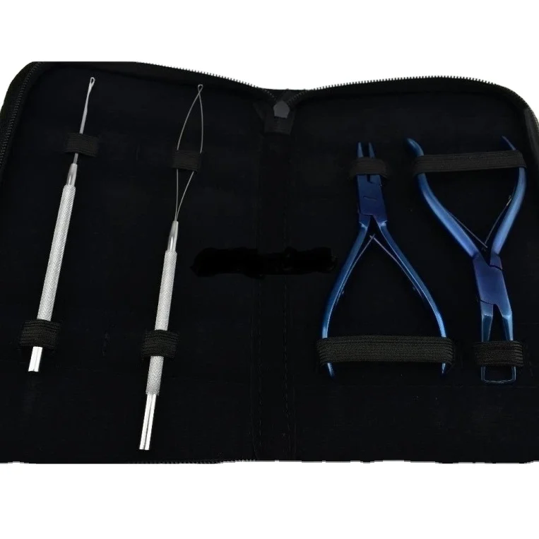 professional hair extensions blue pliers micro ring with ring remover loop & pulling needles