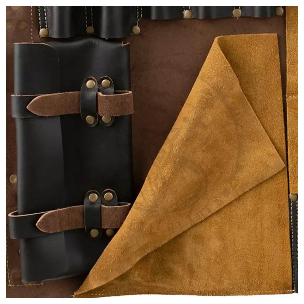 Custom Best Quality Real Leather Knife Roll Storage Bag Chef Tool Kit Bag With Pockets