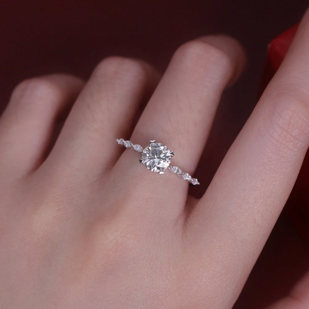 New Lab Created Moissanite Diamond Women Jewelry 925 Silver Marquise Cut Side Stones Engagement Ring Destiny Jewellery