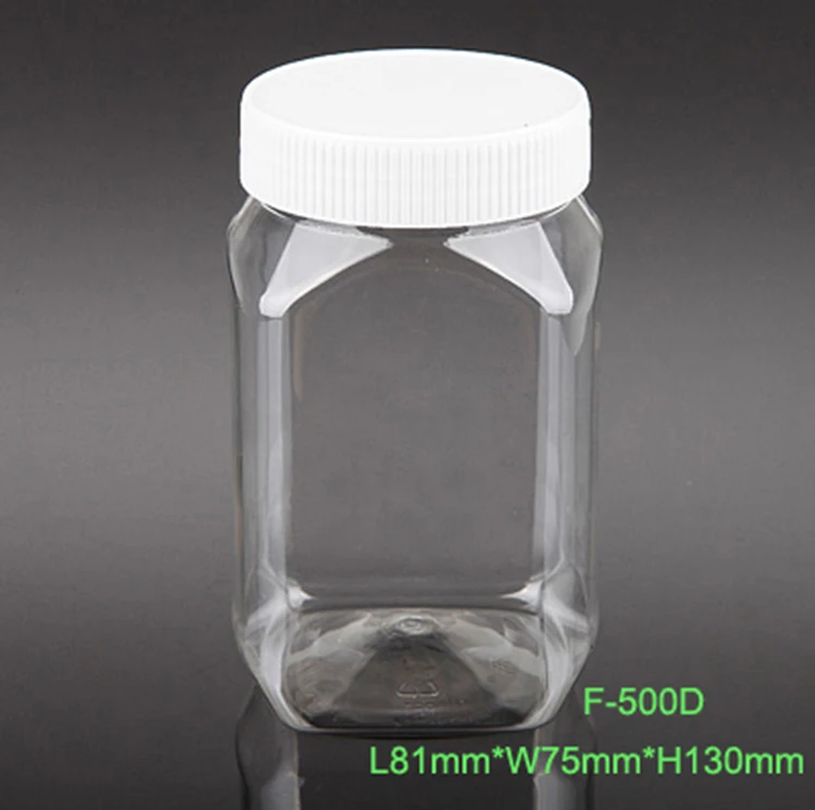 350ml  Square Clear Plastic Food Bottles, Plastic jar with lid