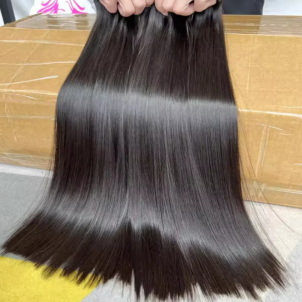 Cheap Indian straight natural machine double weft Bundles cuticle aligned unprocessed silky natural color human hair