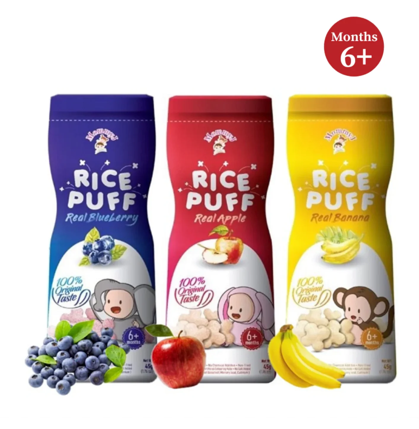 Malaysia-Made Halal Baby Rice Puffs Gluten-Free Blueberry Puree Snacks Sugar-Free and Shelf Life of 12 Months