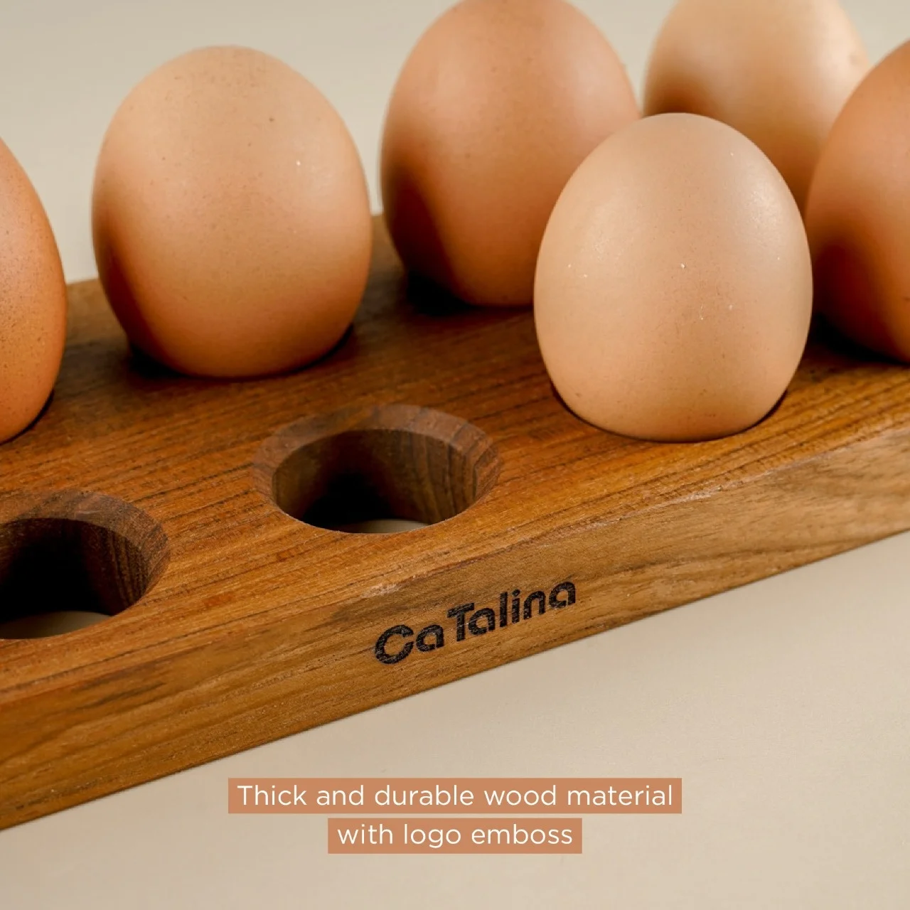 Teak Wooden Egg Holder High Quality Food Grade Thick Wood Eggs Storage Kitchen Accessories