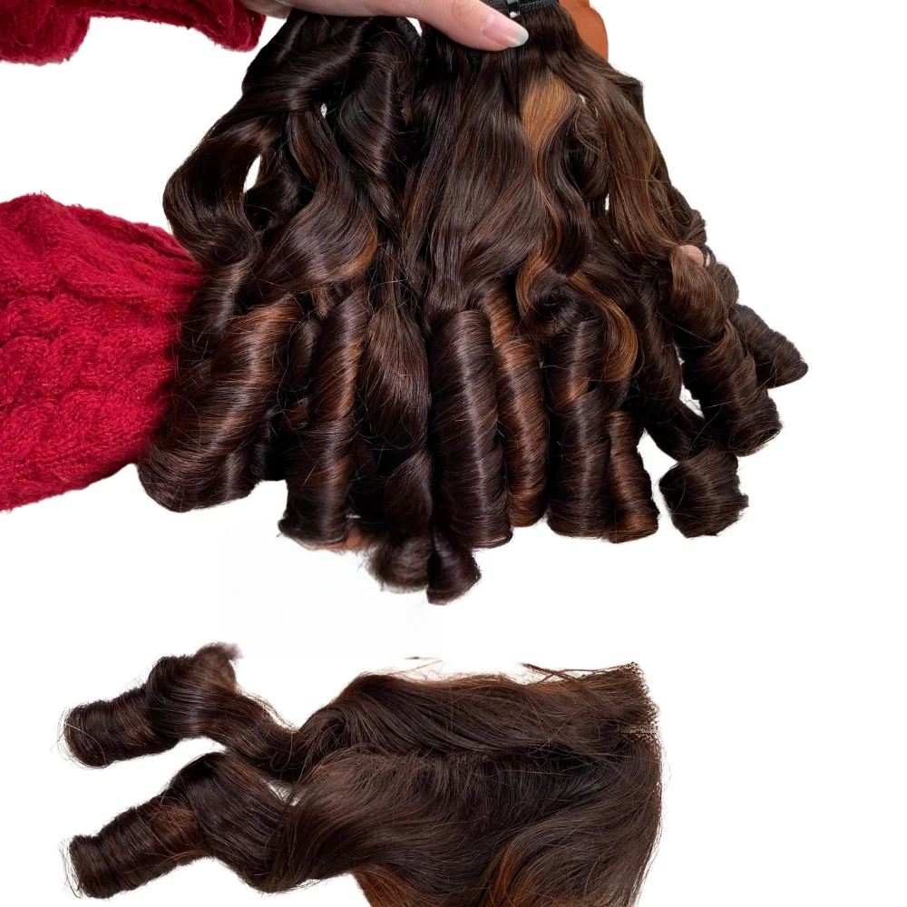 Funmi Curl 100% Raw Human Hair Extensions 16 Inches Piano Brown Orange Water Wave Cheap Price Curly Hair Bundles from Vietnam