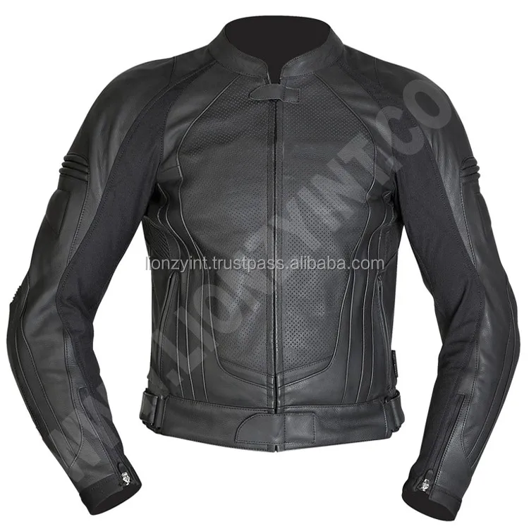 Mens Genuine Leather Biker Jacket Black Motorbike Jacket Outdoor Waterproof Clothing Biker