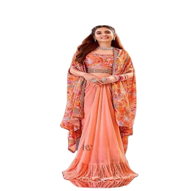 Wholesale Georgette Hand Work Shrug Blouse And Skirt For Wedding Wear, Party Wear Indian Designer For Women