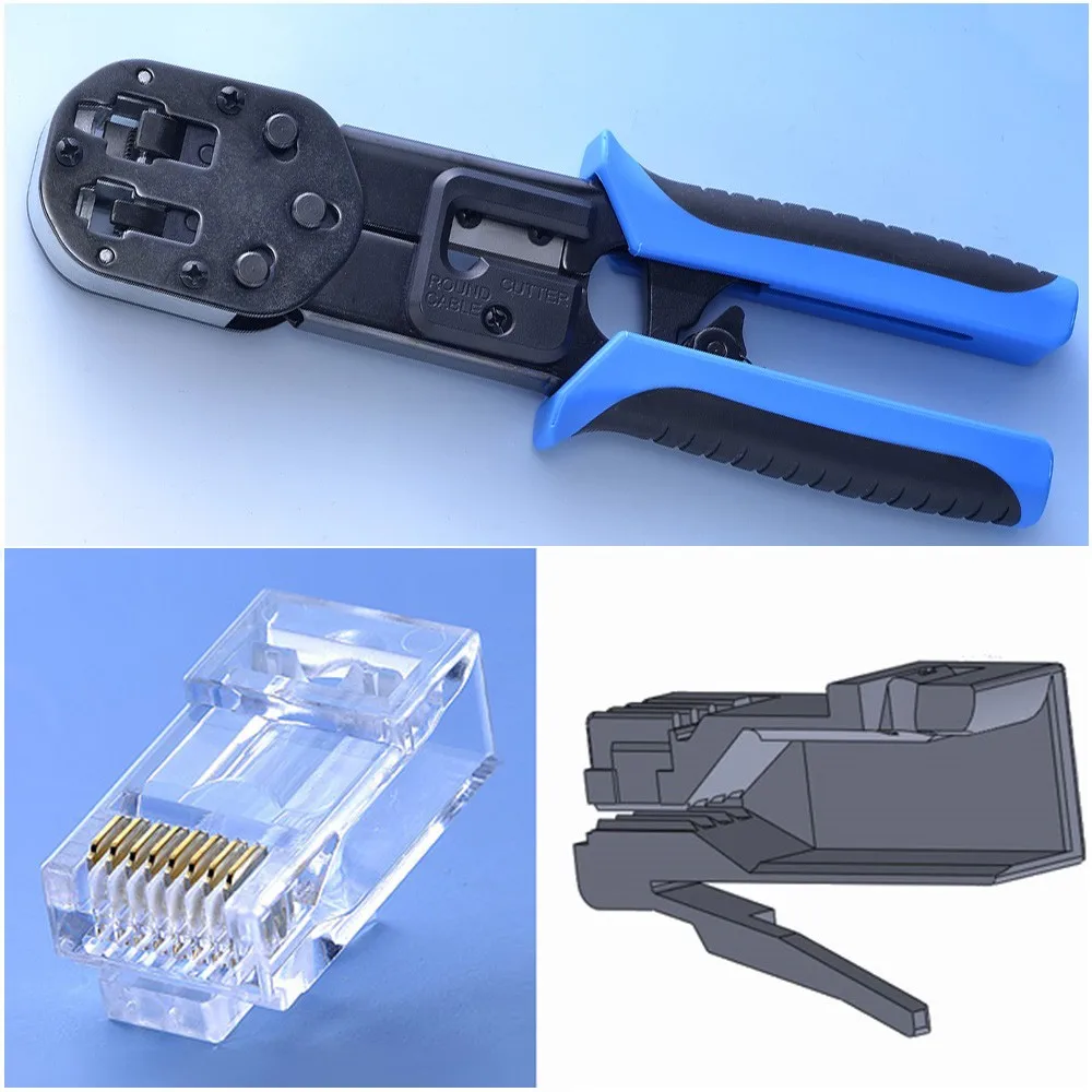 Flexible Ethernet Crimping Tool for RJ45 with Capability for Cat6a Cat6 Cat5 Cat5e Cable Types