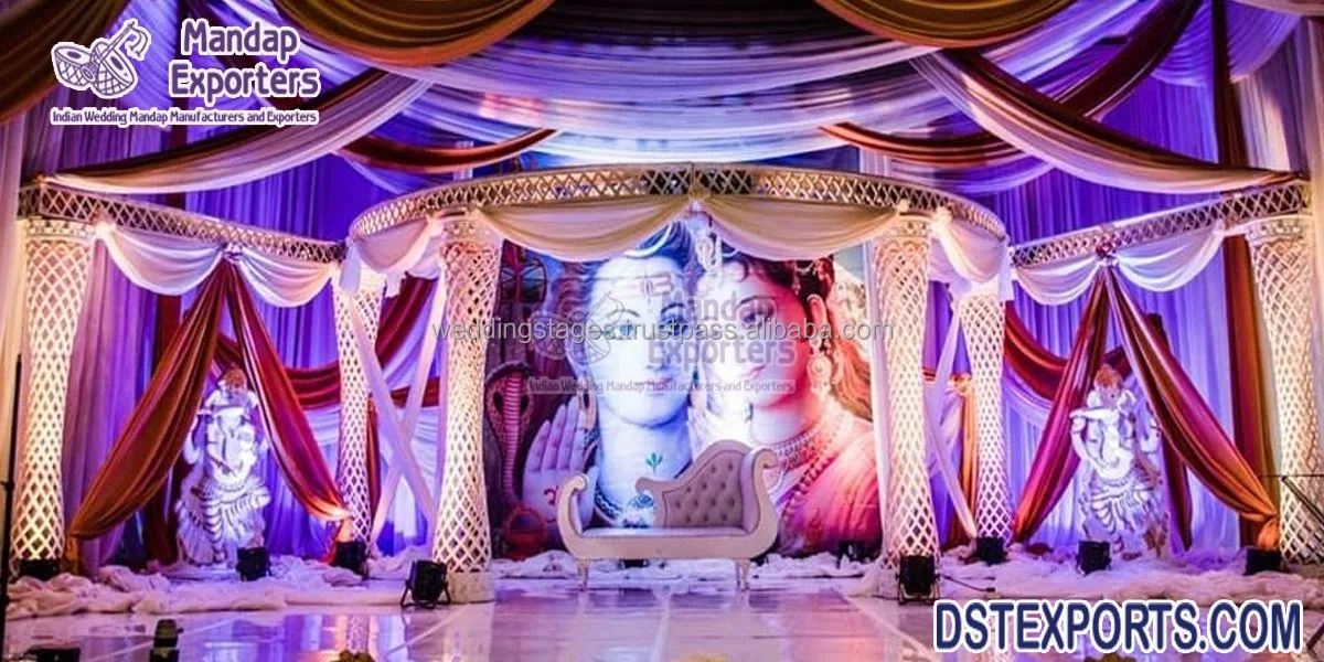 Grand Delizio Wedding Mandap Decoration UK Fascinating Golden FRP Marriage Mandap Setup Golden Carved Luxury Delizio Mandap