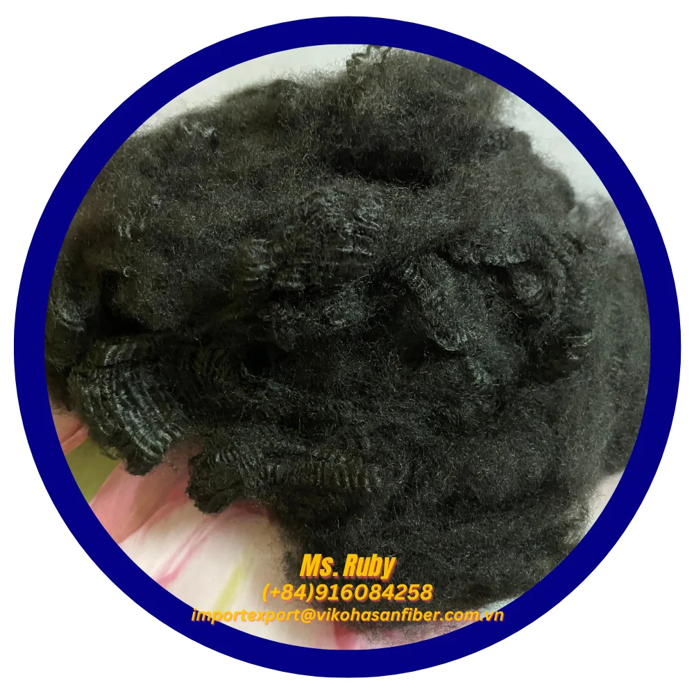 Vikohasan Manufacturer Recycled PSF 6D SD Black Solid Dry and GRS fibre for make non woven fabric polyester yarn geotextile