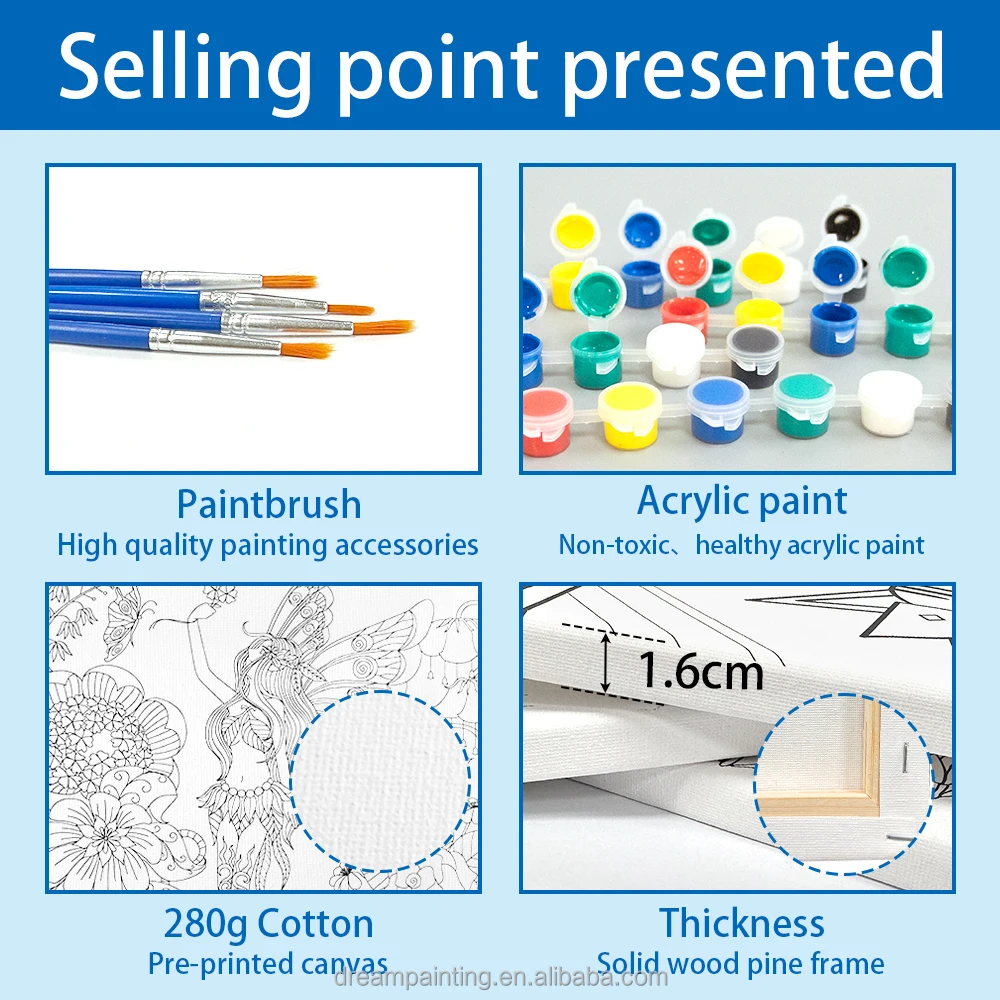 Pre-printed Canvas Painting Kit With Brush 30*30CM Stretched Canvas Print for Adult DIY Art Painting