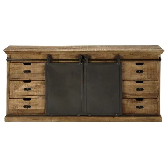 Industrial & Vintage Indian Iron Metal & solid old mango wood Cheap Antique living room Storage cabinet with sliding door