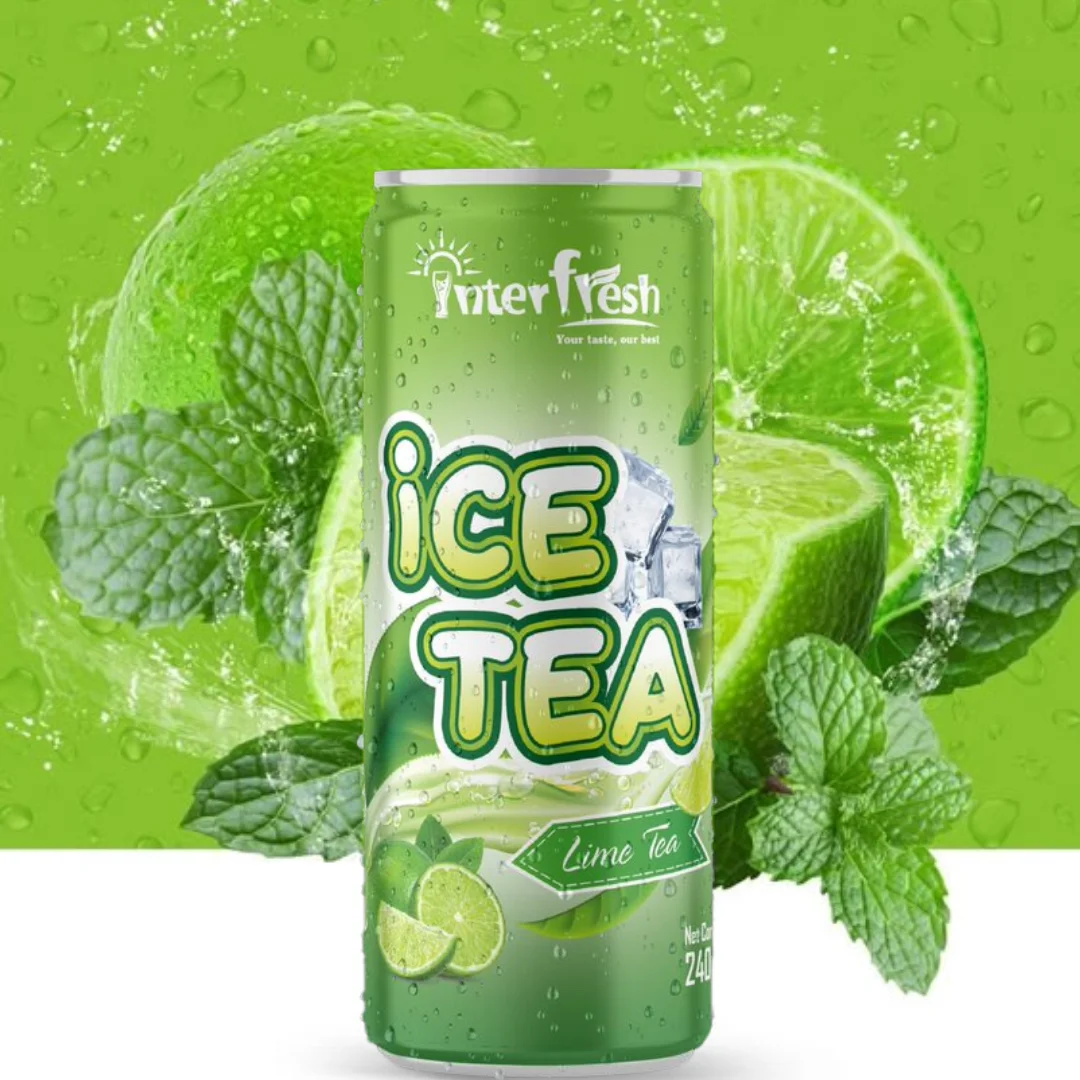 Interfresh Factory Direct Sales Lemon Ice Tea Drink Refreshing Fruit Drinks Aluminum Can Mango Tea Drink OEM HALAL