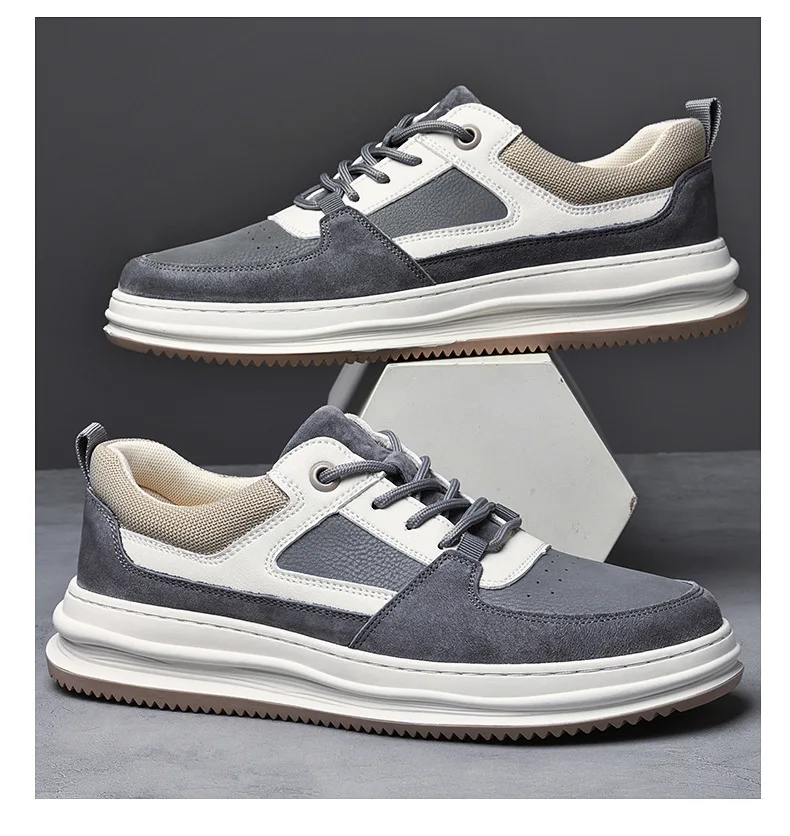 2023 Men thick soled lace up casual shoes Korean outdoor genuine leather custom sneaker shoes