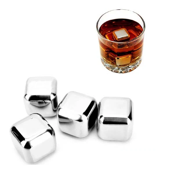Reusable Ice Stones 6pcs Stainless Steel 304 Whiskey Stone Metal Ice Cube Set