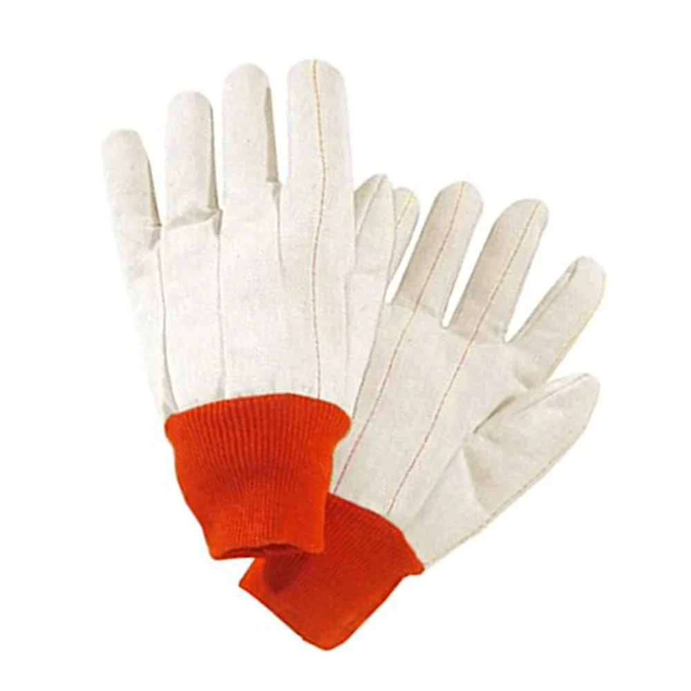 100 % Cotton Canvas Double Palm Hot Mill Gloves/ Construction Work gloves Straight thumb and Red string knitted Wrist style