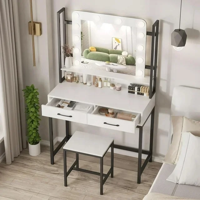 Smart Furniture Modern Simple Multi-functional Princess Dressing Table Side Cabinet Vanity With Mirror Chair Smart Table