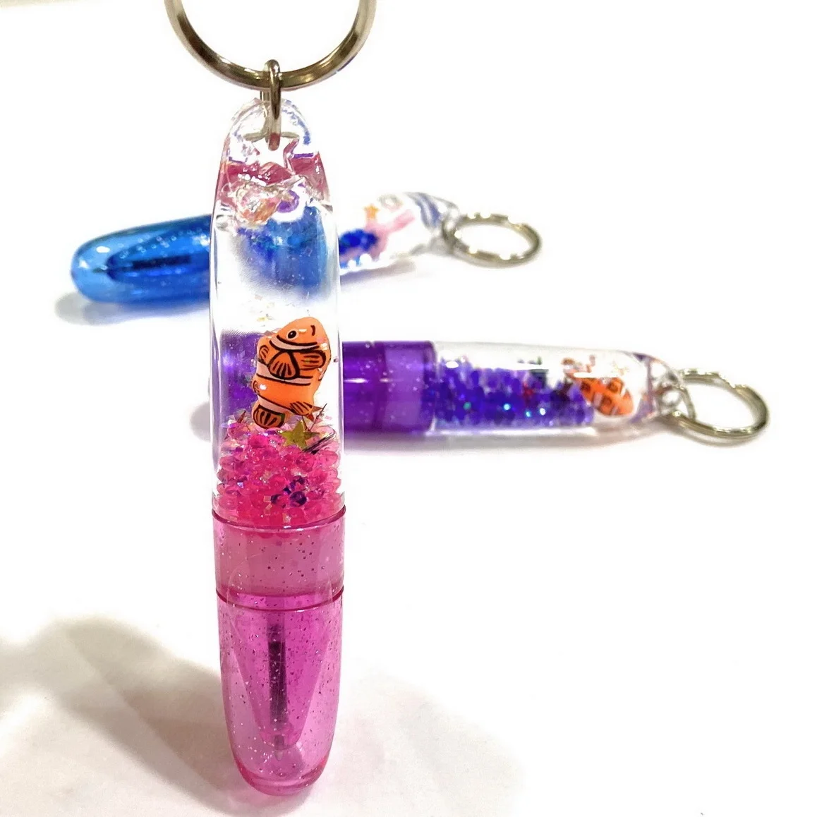 Decorative Glitter Beads Liquid Motion 3D Floater Pen Keychain School Supplies Pen