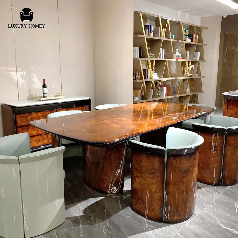 Italian House Furniture Rectangular Shape Wood Veneer Dining Table 6 Seater Dining Chairs Rectangular Dining Room Set