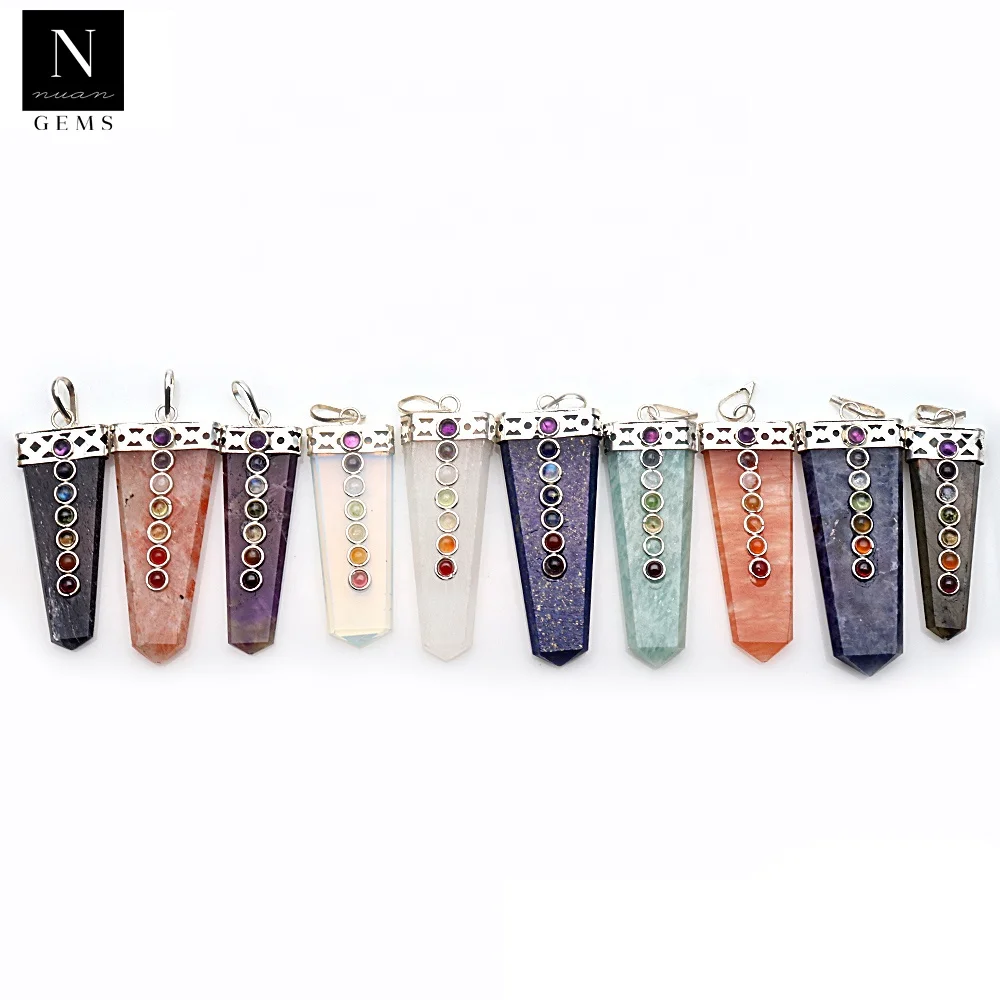 Seven Chakra Terminated Natural Gemstone Healings Pointed Charm Pendant