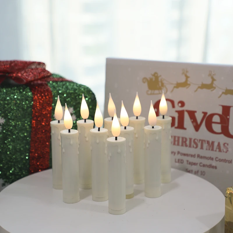 Hot Selling 2023 Creative Decoration Christmas Set of 10 Xmas Tree Taper LED Candle with Timer and Clips