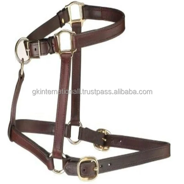 Solid Original Saddle leather padded horse halter adjustable chin double crown adjustable buckle & ring horse racing halter