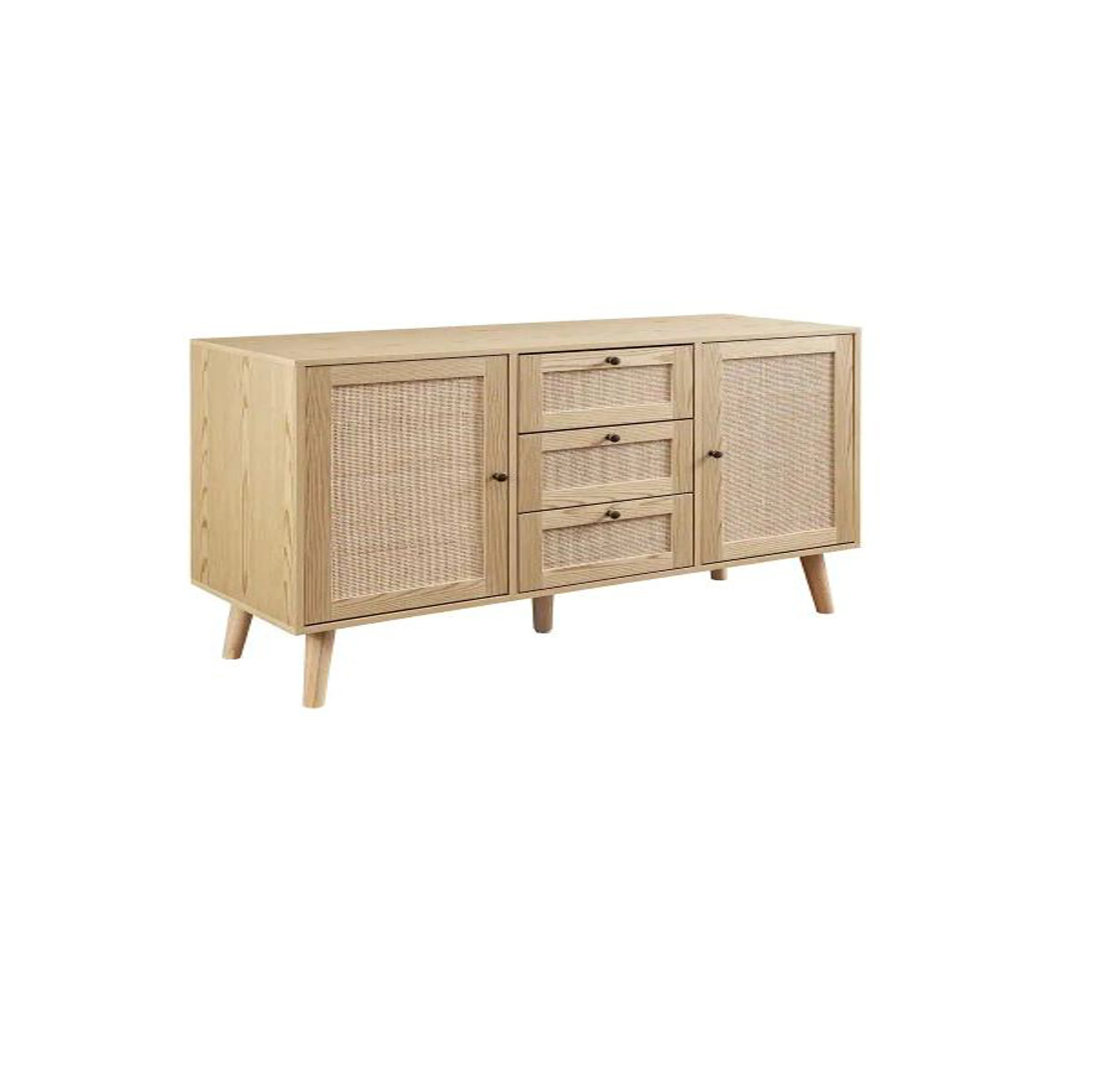 Pure Mango Wooden Natural Wood and Sideboard with 2-Doors and 3-Drawers