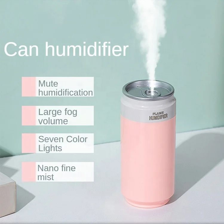 260ML Cans Air Humidifier 800mAh USB Rechargeable Flame Humidifier with 7 Colors Night Light and Auto Shutoff Protection